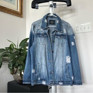 American Bazi Plus Oversized Denim/Jean Jacket Sz 2X Distressed destroyed Blue